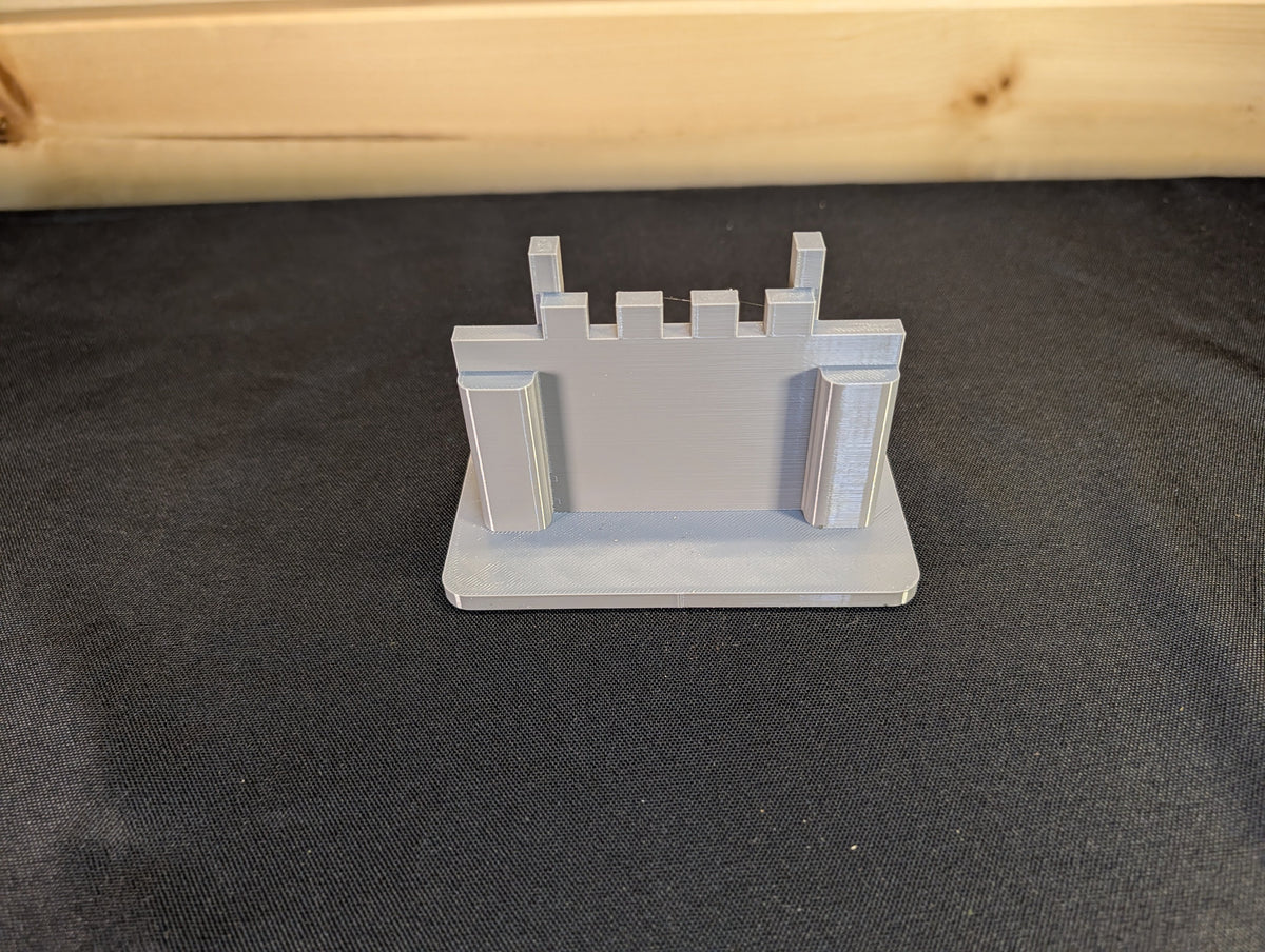 Actual compact castle card stand from the rear
