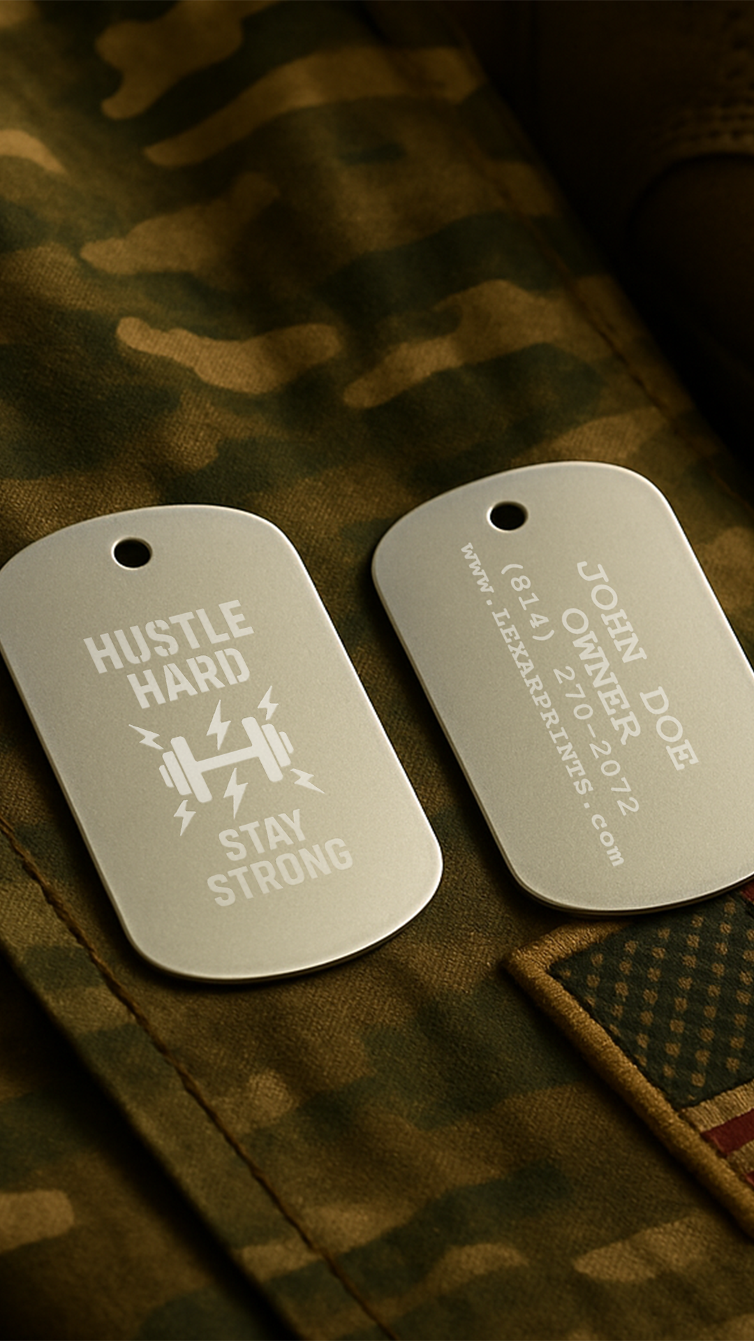 Hustle Hard, Stay Strong Military Dog Tag