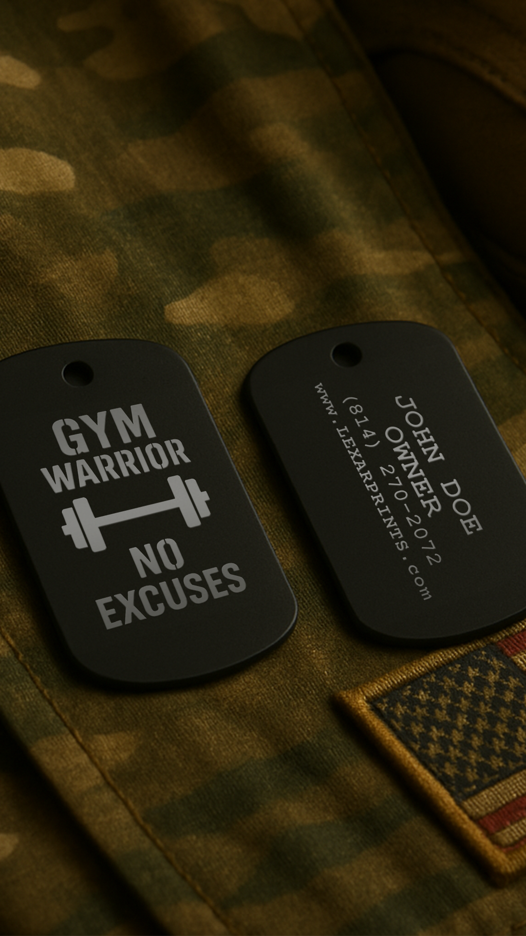 Gym Warrior, No Excuses Military Dog Tag