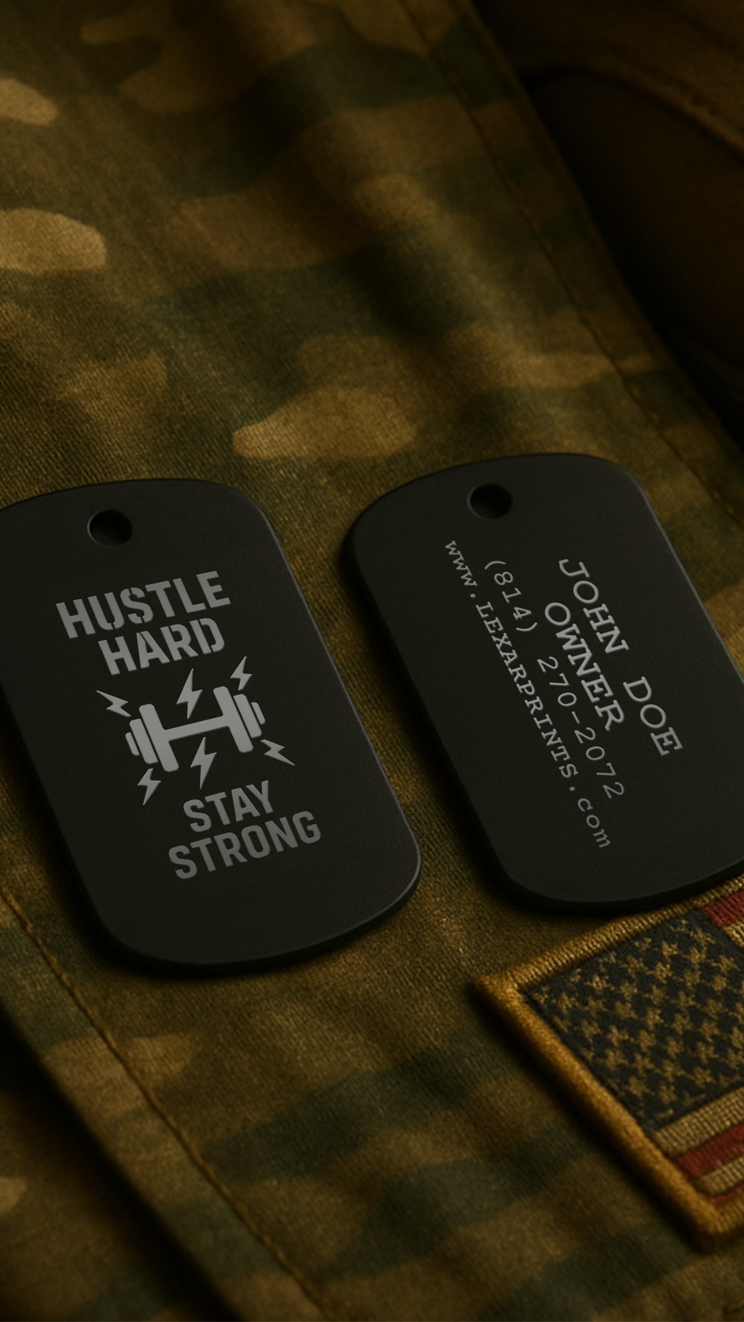 Hustle Hard, Stay Strong Military Dog Tag