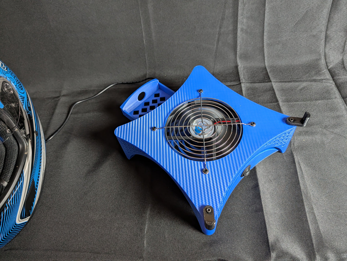 Green Trackside AirFlow helmet stand with air freshener tray open