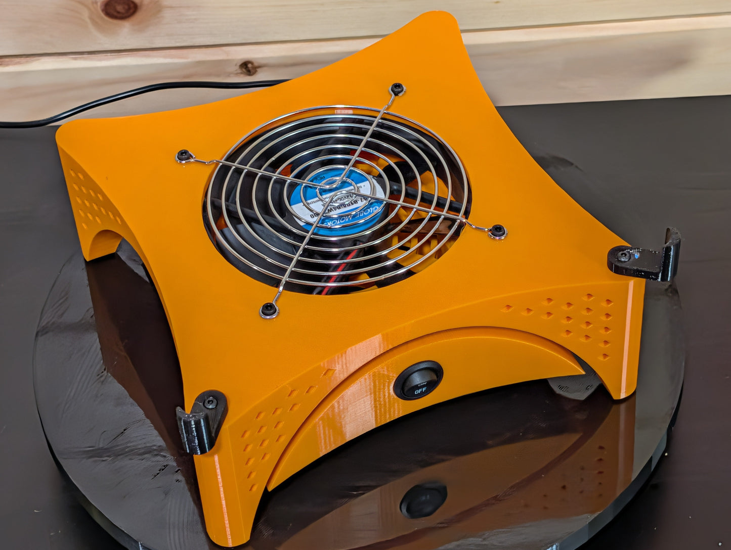 Close-up of motorcycle helmet interior on the Trackside AirFlow stand