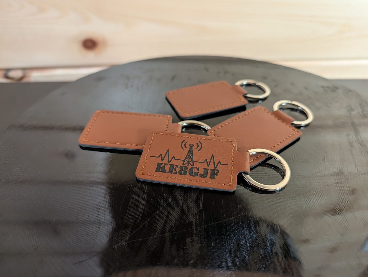 Custom Laser Engraved Leatherette Keychain – One or Two Sided – Callsign, Logo, or Custom Art