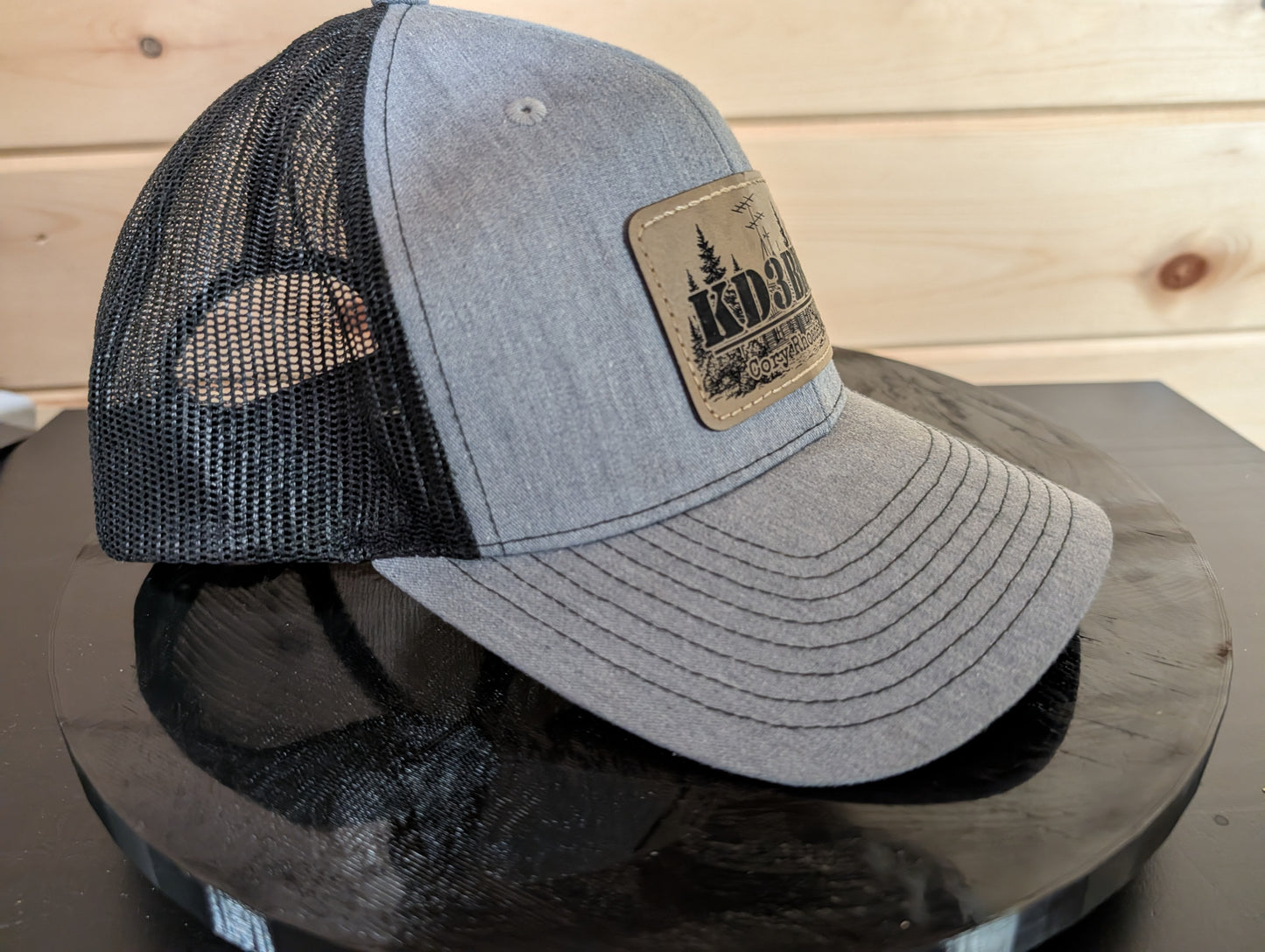 Custom Ham Radio Hat – Laser Engraved Leatherette Patch – Dad Hat, Trucker, or FlexFit