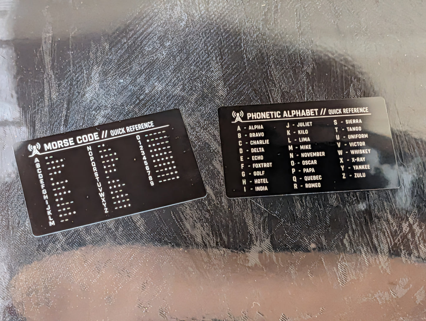 Morse Code + Phonetic Alphabet Metal Reference Card – Laser Engraved – Wallet Size