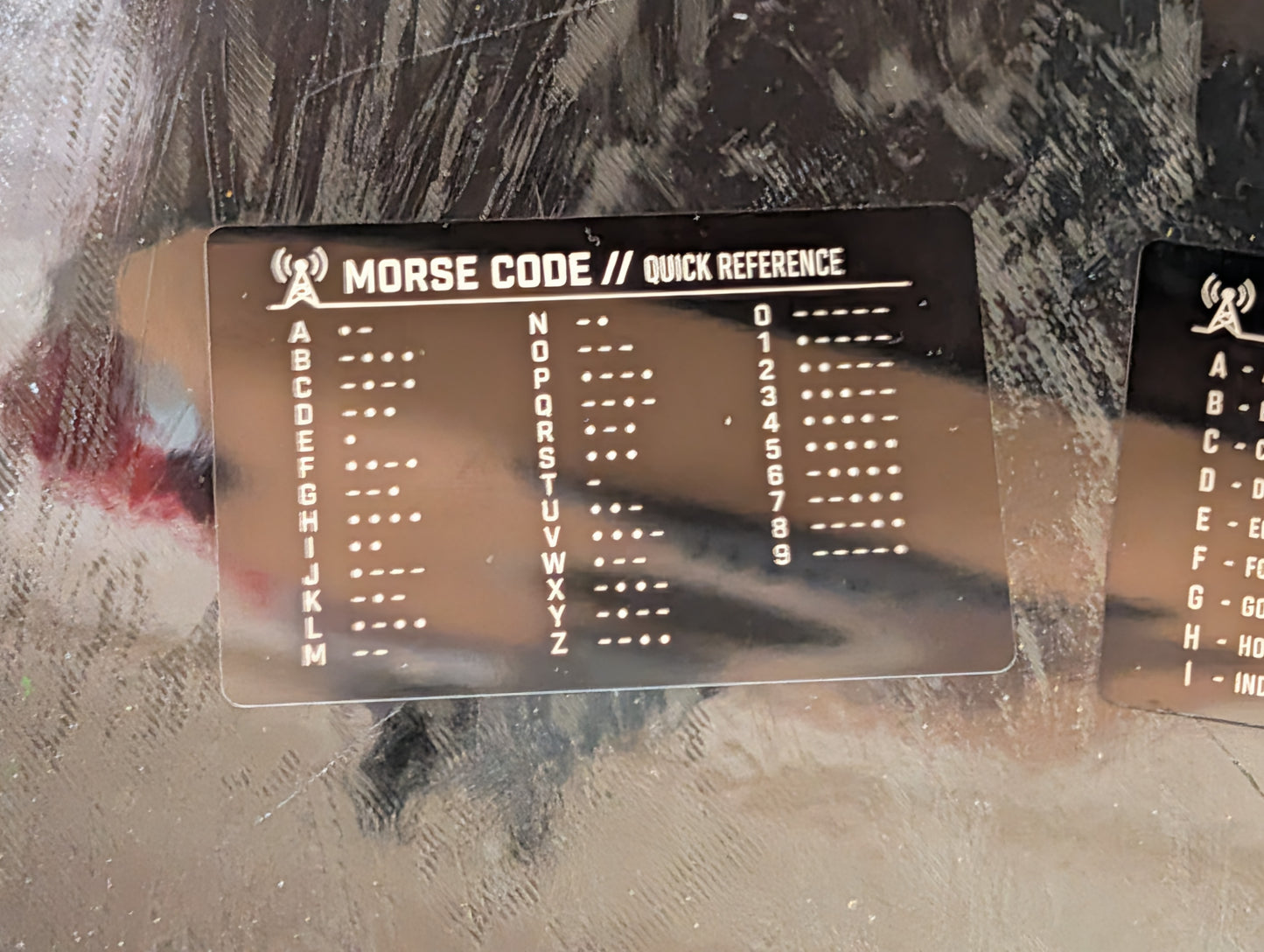 Morse Code + Phonetic Alphabet Metal Reference Card – Laser Engraved – Wallet Size