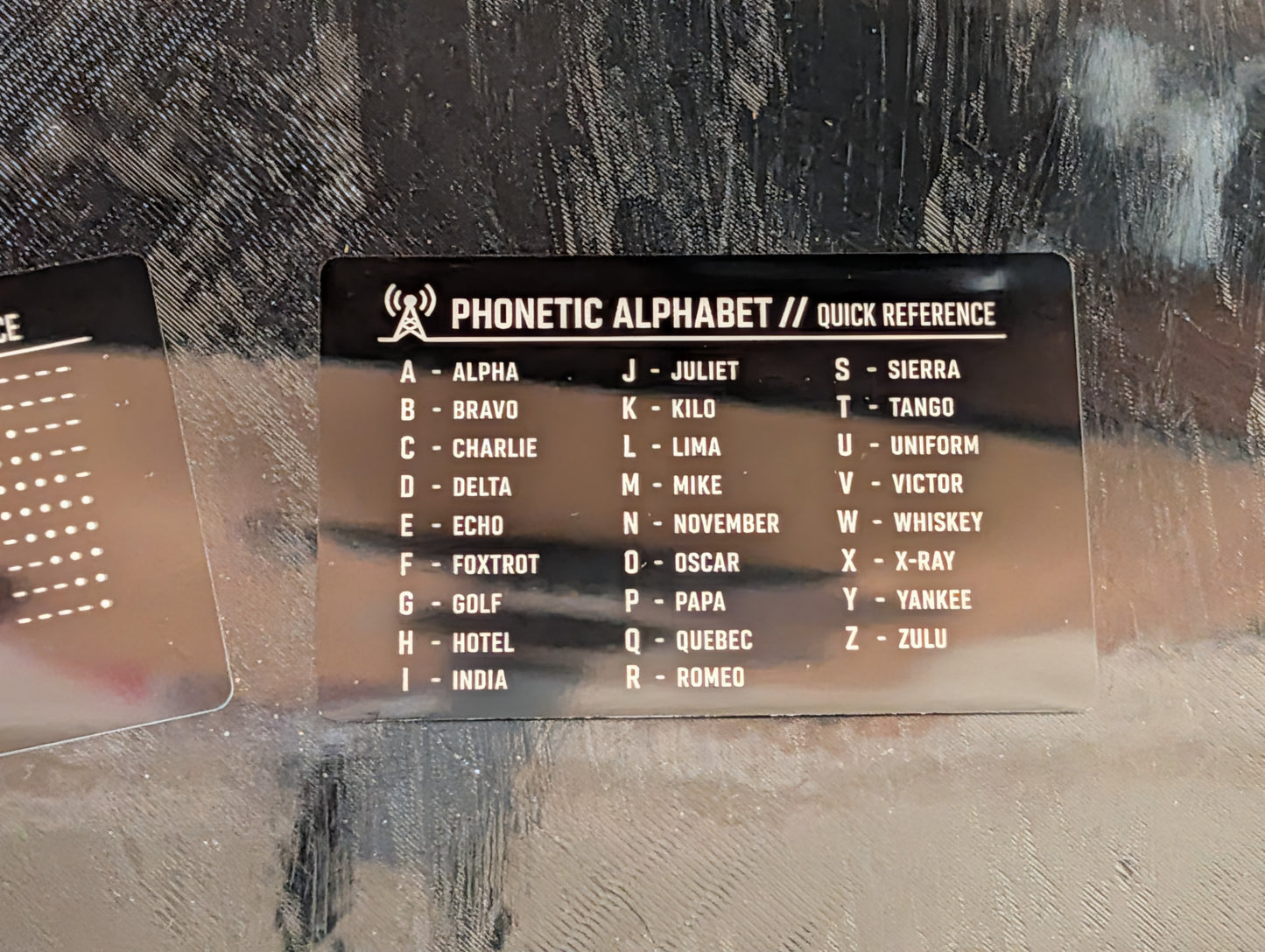 Morse Code + Phonetic Alphabet Metal Reference Card – Laser Engraved – Wallet Size