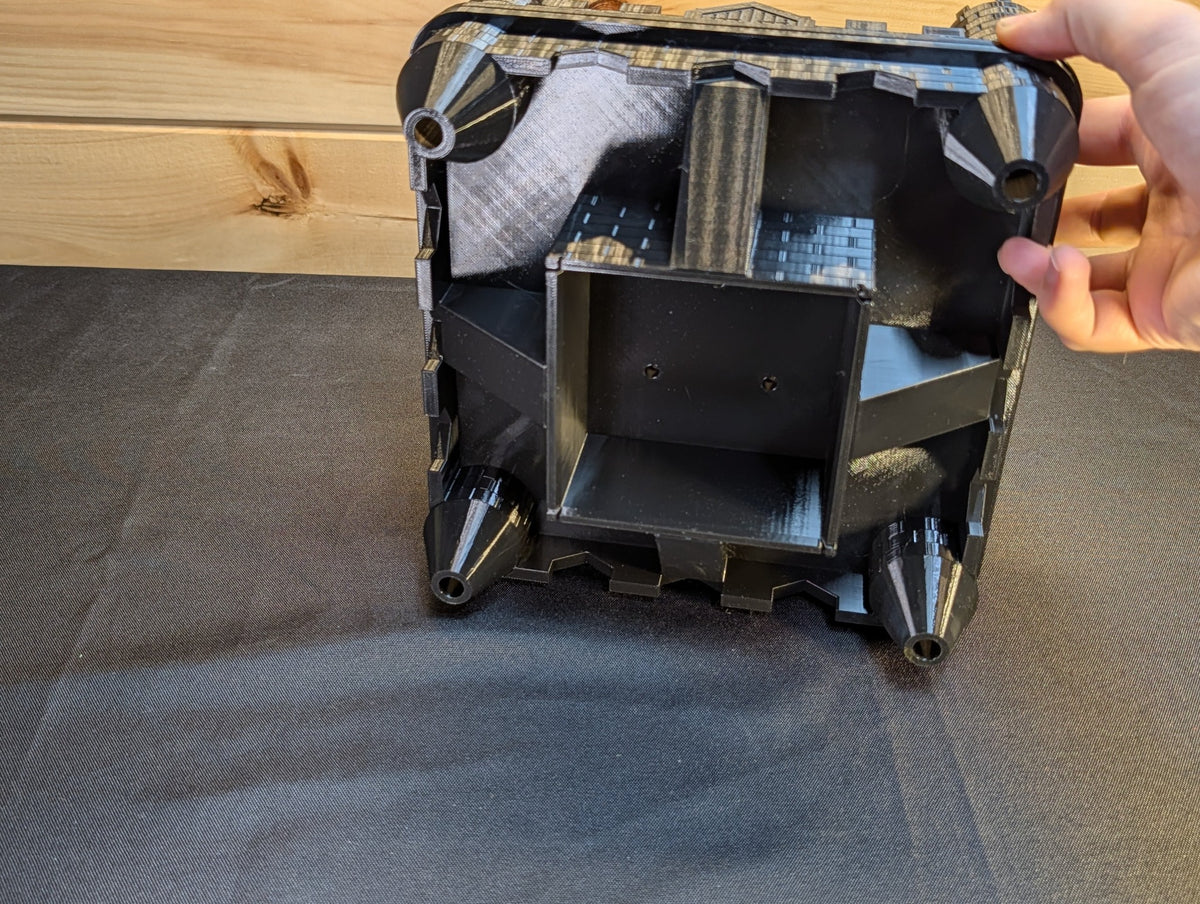 Original underside view showing the square 4x4 post mounting opening
