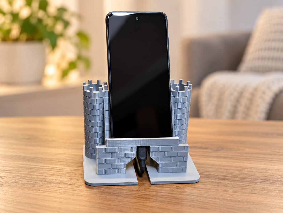 Castle Drawbridge Phone Stand in styled setting