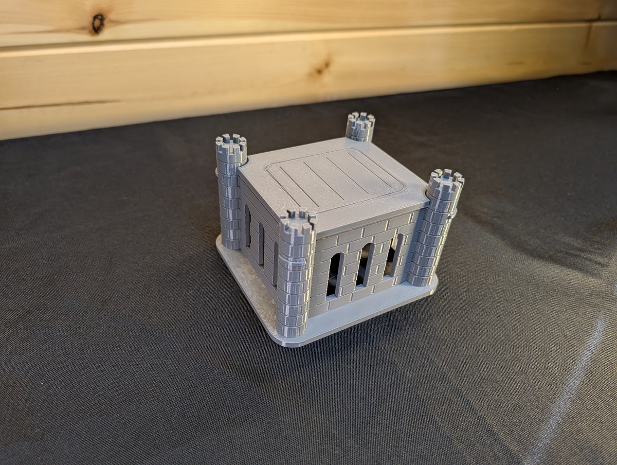 Square castle dice jail with lid fitted