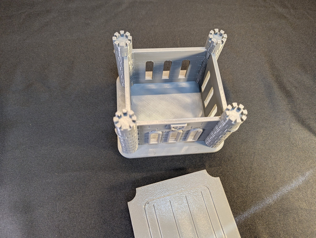 Square castle dice jail open with lid removed